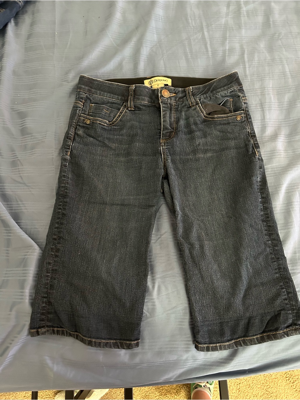 Democracy Dark Wash Boyfriend Knee-Length Jean Shorts